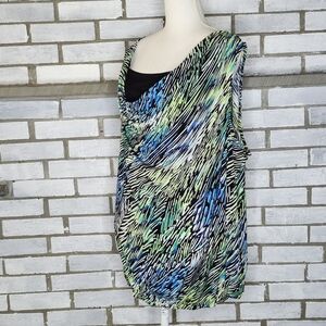 • George Women's Black Green Striped Cowl Neck Stretch Sleeveless Top Plus Sz 4X